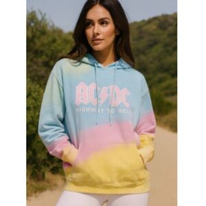 AC/DC Vintage Tie Dye Boyfriend Retro Hard Rock Concert Hood Sweatshirt Size  L